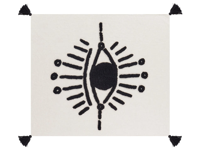 Blanket White and Black Cotton Eye Pattern 125 x 150 cm Handmade Bed Throw Traditional Living Room Bedroom Beliani