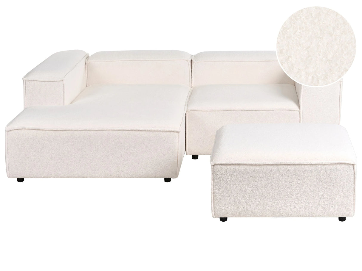 Modular Right Hand Sofa Off-White Boucle 3 Seater Sectional Corner with Ottoman Sofa with Black Legs Modern Living Room Beliani