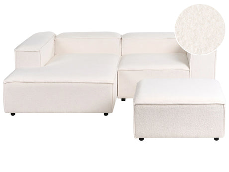 Modular Right Hand Sofa Off-White Boucle 3 Seater Sectional Corner with Ottoman Sofa with Black Legs Modern Living Room Beliani