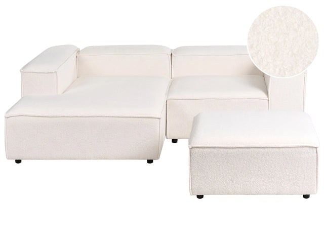 Modular Right Hand Sofa Off-White Boucle 3 Seater Sectional Corner with Ottoman Sofa with Black Legs Modern Living Room Beliani
