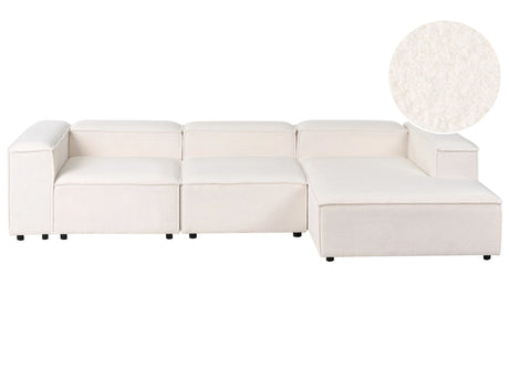 Modular Left Hand Sofa Off-White Boucle 4 Seater Sectional Corner Sofa with Black Legs Modern Living Room Beliani