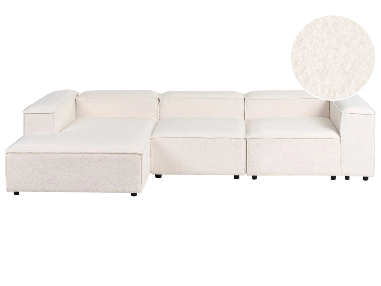 Modular Right Hand Sofa Off-White Boucle 4 Seater Sectional Corner Sofa with Black Legs Modern Living Room Beliani