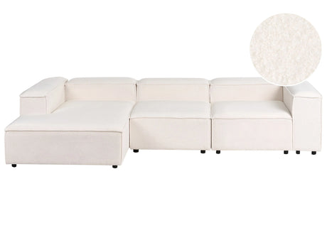 Modular Right Hand Sofa Off-White Boucle 4 Seater Sectional Corner Sofa with Black Legs Modern Living Room Beliani