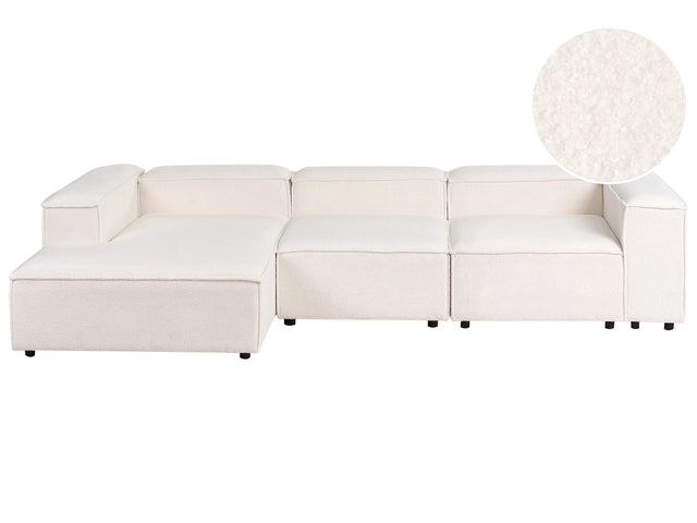 Modular Right Hand Sofa Off-White Boucle 4 Seater Sectional Corner Sofa with Black Legs Modern Living Room Beliani