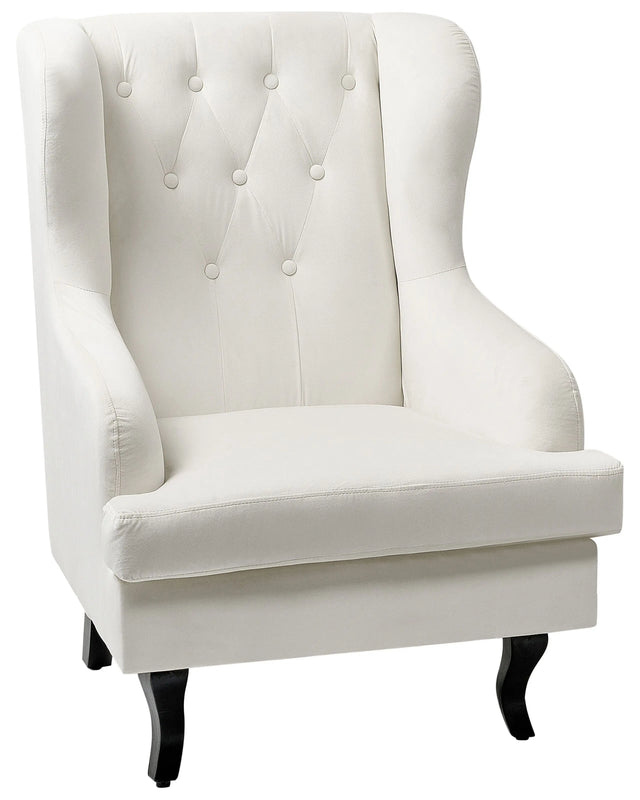 Armchair Off-White Velvet Upholstered Black Legs Retro Style Beliani