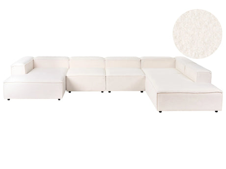 Modular Left Hand Sofa Off-White Boucle 5 Seater Sectional Corner Sofa with Black Legs Modern Living Room Beliani