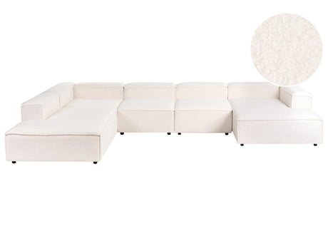 Modular Right Hand Sofa Off-White Boucle 5 Seater Sectional Corner Sofa with Black Legs Modern Living Room Beliani