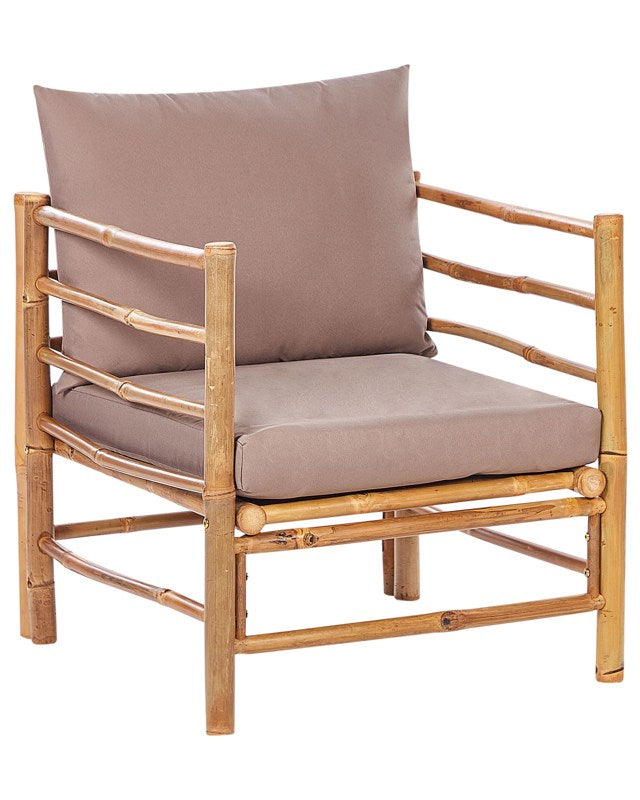 Armchair Light Bamboo Wood Taupe Backrest Seat Cushions Slipper Design Indoor and Outdoor Modern Rustic Design Beliani