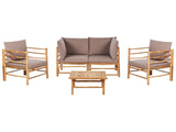 Garden Modular Sofa Set Taupe Bamboo Cushions 2 Seater Sofa 2 Armchairs with Coffee Table Boho Design Outdoor Conversation Set Beliani