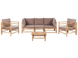 Garden Modular Sofa Set Taupe Bamboo Cushions 3 Seater Sofa 2 Armchairs with Coffee Table Boho Design Outdoor Conversation Set Beliani