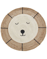 Area Rug Beige Jute  120 cm Round Decorative Bear Pattern Boho Style Living Room Kids Children's Room Beliani