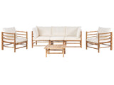 Garden Modular Sofa Set Off-White Bamboo Cushions 3 Seater Sofa 2 Armchairs with Coffee Table Boho Design Outdoor Conversation Set Beliani