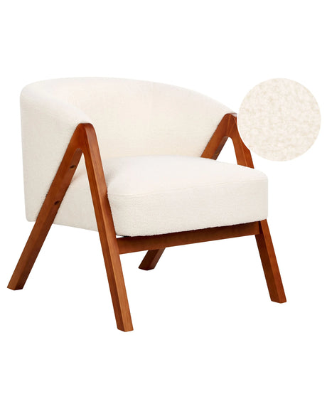Armchair Off-White Boucle Fabric Accent Chair Wooden Legs Modern Design Living Room Bedroom Beliani