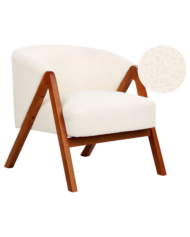 Armchair Off-White Boucle Fabric Accent Chair Wooden Legs Modern Design Living Room Bedroom Beliani