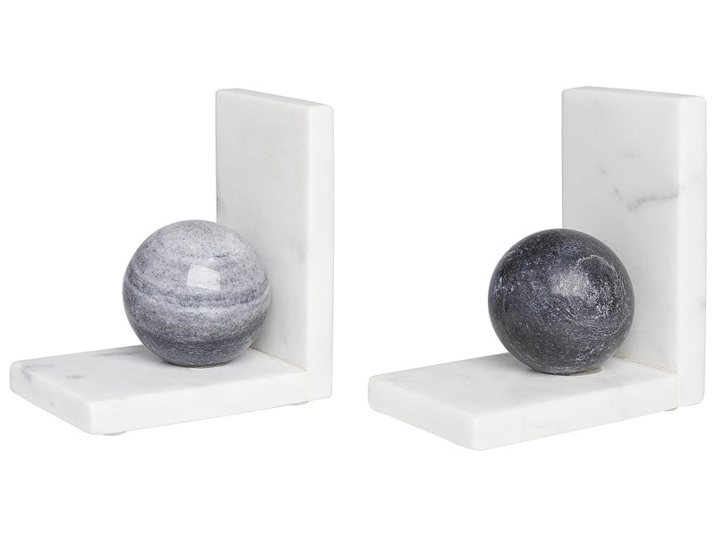 Set of 2 Bookends White Marble Minimalist Boho Home Decorations Book Holders Beliani