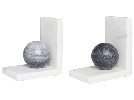 Set of 2 Bookends White Marble Minimalist Boho Home Decorations Book Holders Beliani