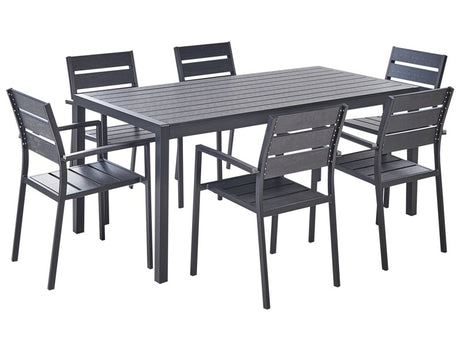 Garden Dining Set Black Rectangular Table Chairs Outdoor 6 Seater Plastic Wood Top Aluminium Frame Beliani