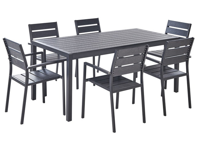 Garden Dining Set Black Rectangular Table Chairs Outdoor 6 Seater Plastic Wood Top Aluminium Frame Beliani