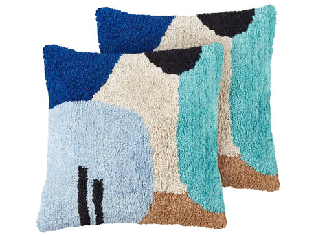 Set of 2 Decorative Cushions Multicolour Cotton Geometric Pattern 45 x 45 cm Removable Cover Modern Dcor Accessories Bedroom Living Room Beliani