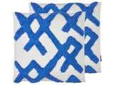 Set of 2 Decorative Cushions Blue and White Cotton Geometric Pattern 45 x 45 cm Removable Cover Modern Dcor Accessories Bedroom Living Room Beliani