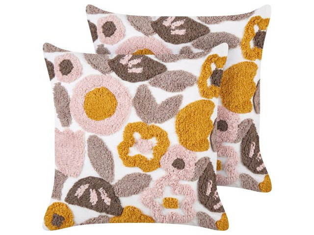 Set of 2 Decorative Cushions Multicolour Tufted Cotton Floral Pattern 45 x 45 cm Removable Cover Modern Décor Accessories Bedroom Living Room Beliani