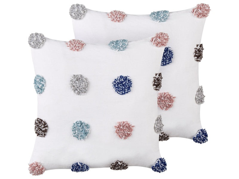 Set of 2 Decorative Cushions White Cotton 45 x 45 cm Removable Cover Modern Décor Accessories Bedroom Living Room Beliani