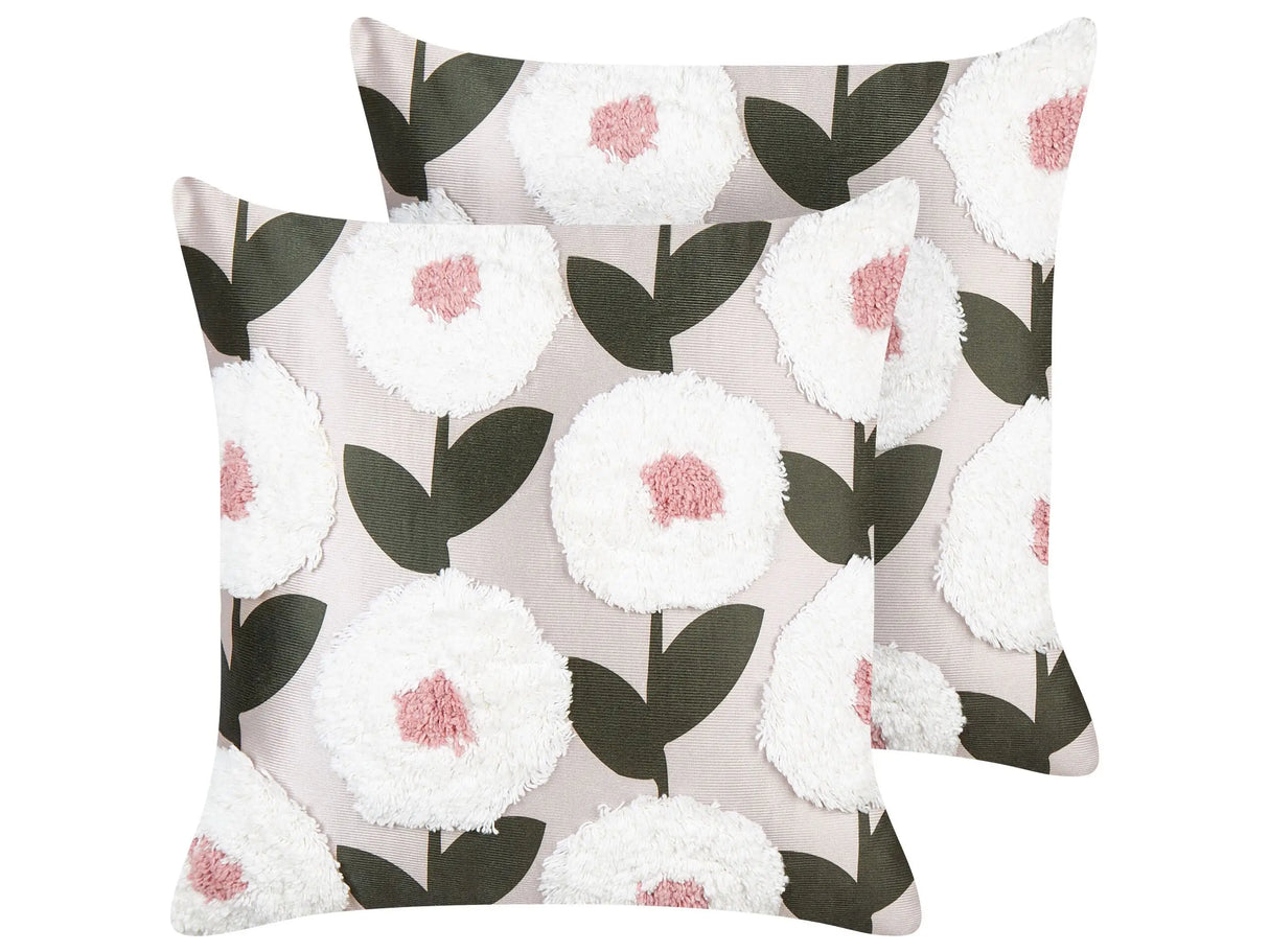 Set of 2 Decorative Cushions Pink Cotton 45 x 45 cm Floral Pattern Removable Cover Modern Dcor Accessories Bedroom Living Room Beliani