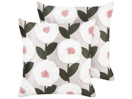 Set of 2 Decorative Cushions Pink Cotton 45 x 45 cm Floral Pattern Removable Cover Modern Dcor Accessories Bedroom Living Room Beliani