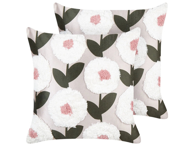 Set of 2 Decorative Cushions Pink Cotton 45 x 45 cm Floral Pattern Removable Cover Modern Dcor Accessories Bedroom Living Room Beliani