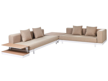 5 Seater Sofa Set with Coffee Tables Beige Fabric Polyester Cushion Medium Resistance Outdoor Modern Style Garden Beliani