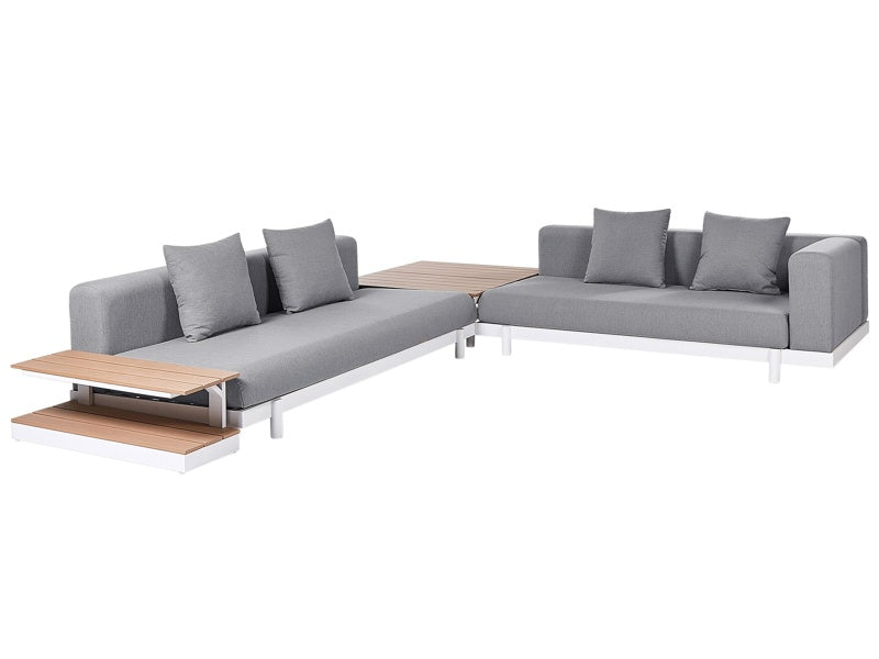 5 Seater Sofa Set with Coffee Tables Grey Fabric Polyester Cushion Medium Resistance Outdoor Modern Style Garden Beliani