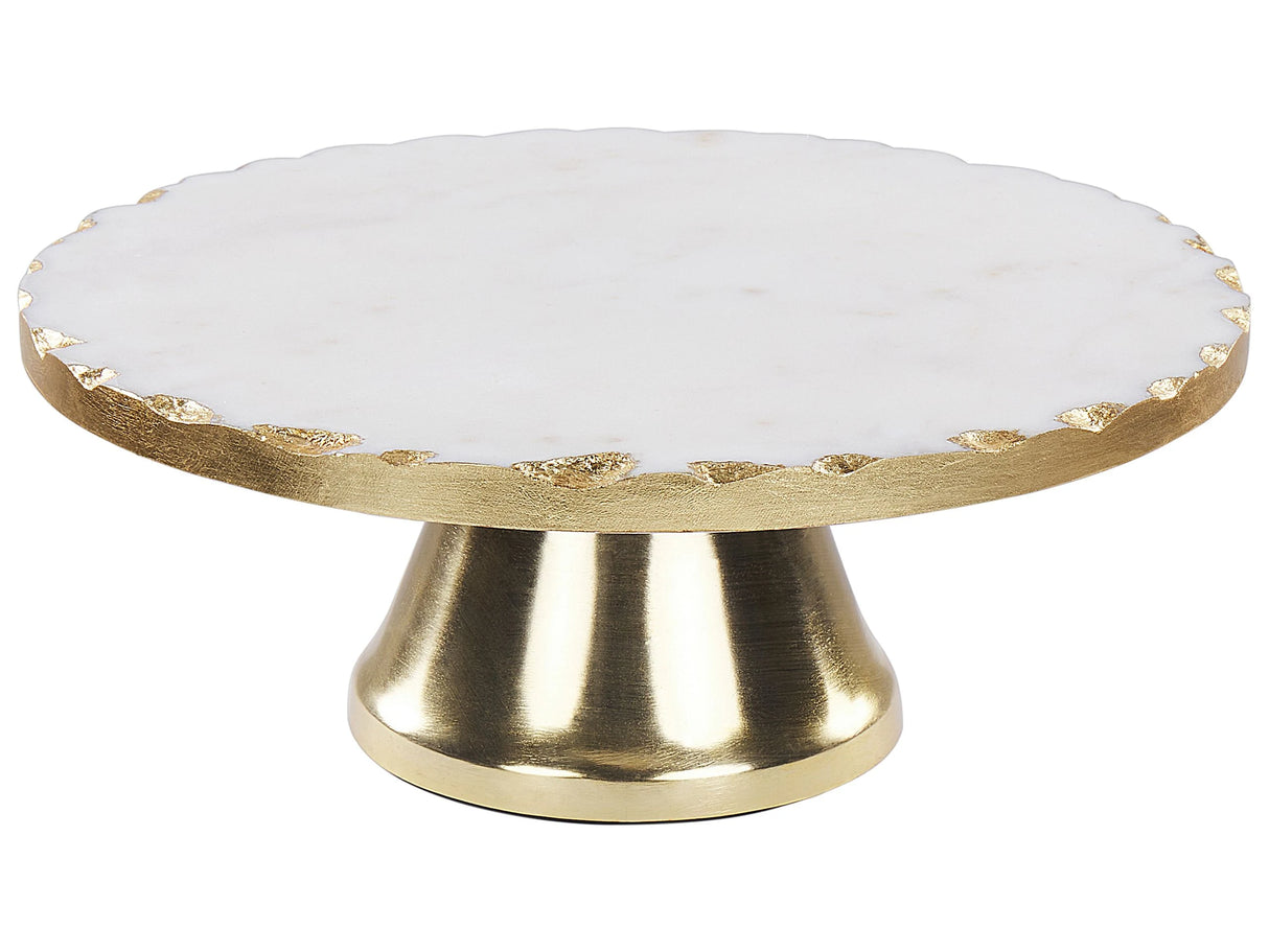 Cake Stand White and Gold Marble Stainless Steel 28 x 28 x 11 cm Decorative Stylish Carved Serving Tray Pastry Holder Beliani