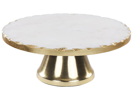Cake Stand White and Gold Marble Stainless Steel 28 x 28 x 11 cm Decorative Stylish Carved Serving Tray Pastry Holder Beliani
