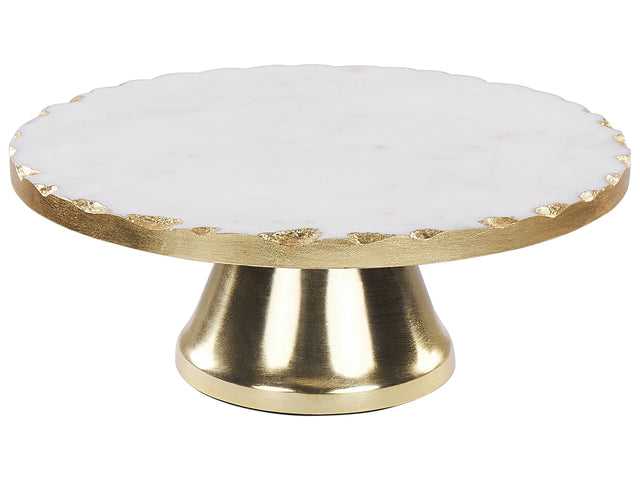 Cake Stand White and Gold Marble Stainless Steel 28 x 28 x 11 cm Decorative Stylish Carved Serving Tray Pastry Holder Beliani