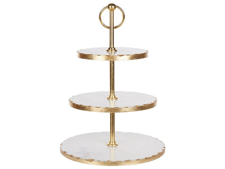 3-Tiered Cake Stand White and Gold Marble Stainless Steel 30 x 30 x 44 cm Decorative Stylish Carved Serving Tray Pastry Holder Beliani