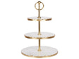 3-Tiered Cake Stand White and Gold Marble Stainless Steel 30 x 30 x 44 cm Decorative Stylish Carved Serving Tray Pastry Holder Beliani
