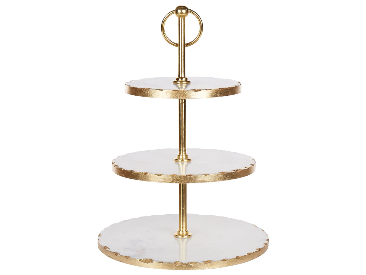 3-Tiered Cake Stand White and Gold Marble Stainless Steel 30 x 30 x 44 cm Decorative Stylish Carved Serving Tray Pastry Holder Beliani