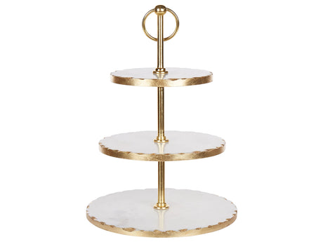 3-Tiered Cake Stand White and Gold Marble Stainless Steel 30 x 30 x 44 cm Decorative Stylish Carved Serving Tray Pastry Holder Beliani