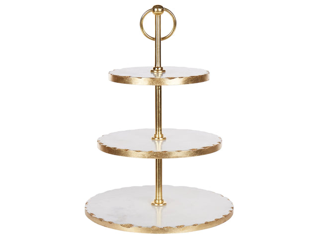 3-Tiered Cake Stand White and Gold Marble Stainless Steel 30 x 30 x 44 cm Decorative Stylish Carved Serving Tray Pastry Holder Beliani