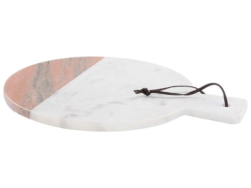 Serving Board Tray White Marble Faux Leather Rope Round Handmade Serveware 29 x 39 x 1 Modern Dining Room Beliani