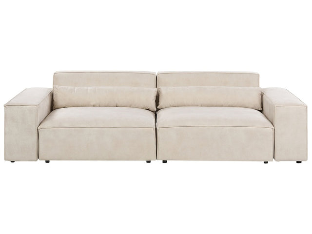 2 Seater Modular Sofa Beige Velvet Sectional Couch Sofa with Black Legs Modern Living Room Beliani