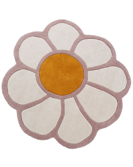 Kids Rug Multicolor Wool ⌀ 120 cm Hand Tufted Flower Shaped Beliani