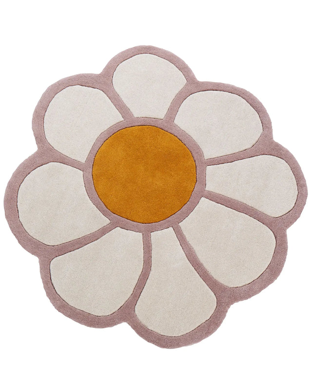 Kids Rug Multicolor Wool  120 cm Hand Tufted Flower Shaped Beliani