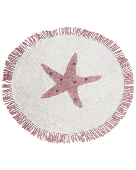 Kids Rug Off-White Cotton ⌀ 120 cm with Star Motif Beliani