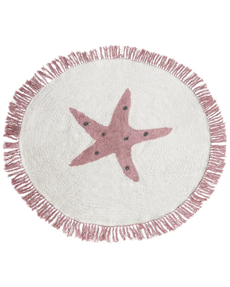 Kids Rug Off-White Cotton  120 cm with Star Motif Beliani