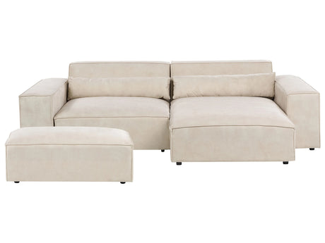 Left Hand 2-Seater Modular Corner Sofa with Ottoman Beige Velvet Sectional Couch Sofa with Black Legs Modern Living Room Beliani