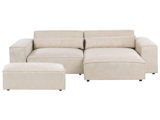 Left Hand 2-Seater Modular Corner Sofa with Ottoman Beige Velvet Sectional Couch Sofa with Black Legs Modern Living Room Beliani