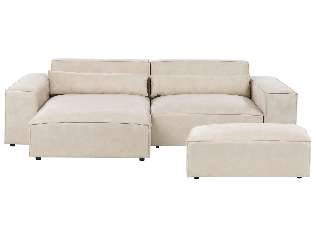 Right Hand 2-Seater Modular Corner Sofa with Ottoman Beige Velvet Sectional Couch Sofa with Black Legs Modern Living Room Beliani
