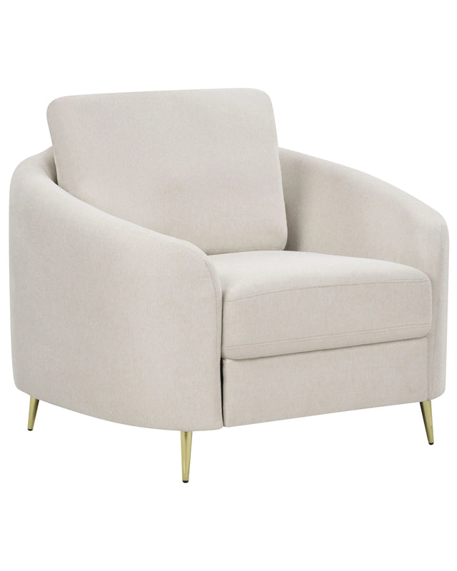 Armchair Fabric Light Beige Gold Metal Legs Club Chair Curvy Retro Living Room Beliani