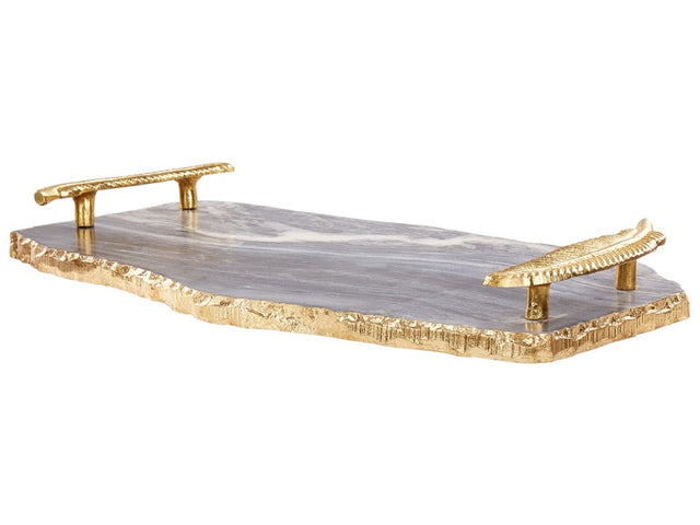 Serving Tray Marble Dark Grey with Gold Metal Handles Modern Home Decor Beliani